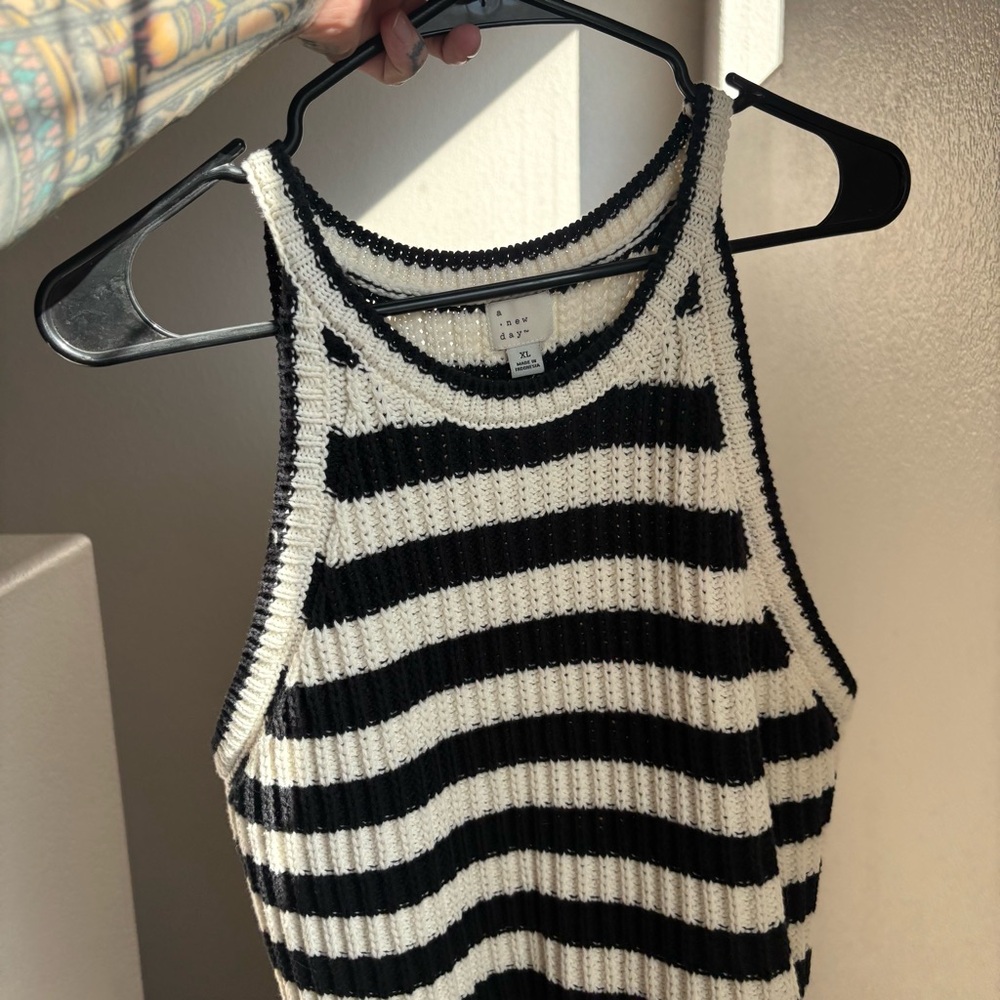 A New Day Striped Knit Tank Top - Black & White